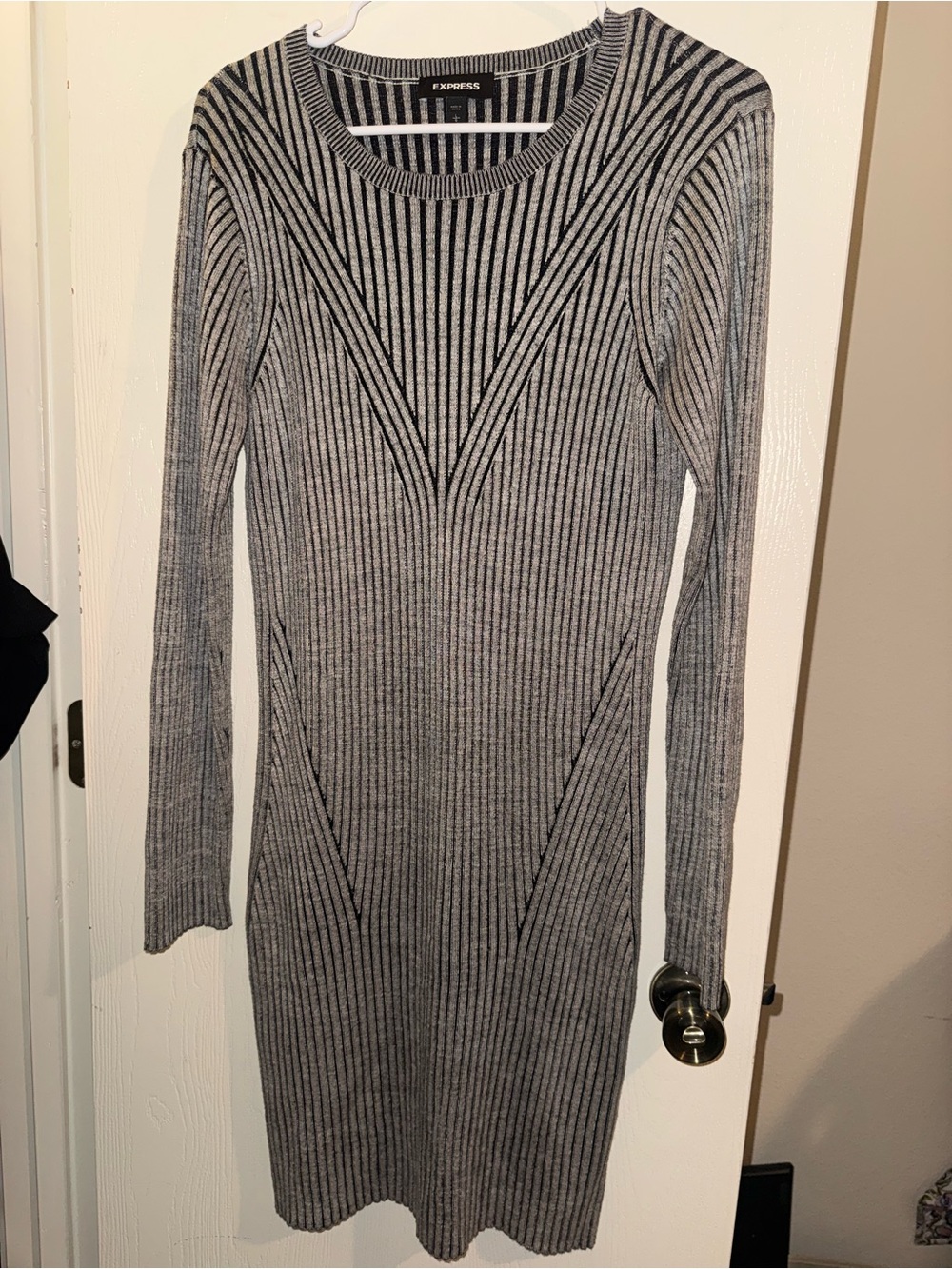 Express Gray and Black Ribbed Long Sleeve Knit Dress